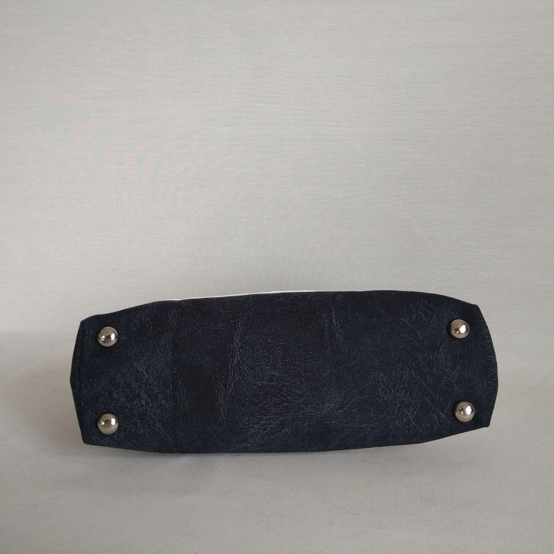 博多献上柄帯リメイク オフホワイト✕ネイビーデニム風 バネハンドルバッグ