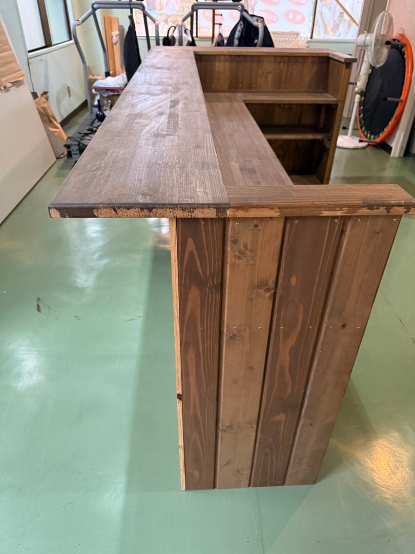 木製L字カウンターテーブル 330cm×133cm×95cm