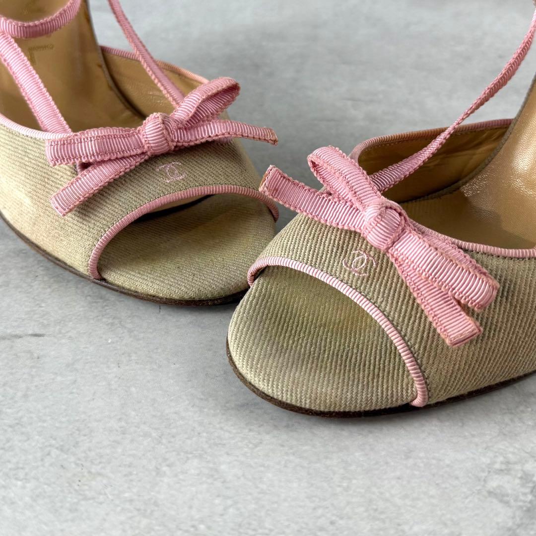 CHANEL ココマーク エスパドリーユ ヒール アンクルストラップ 22cm