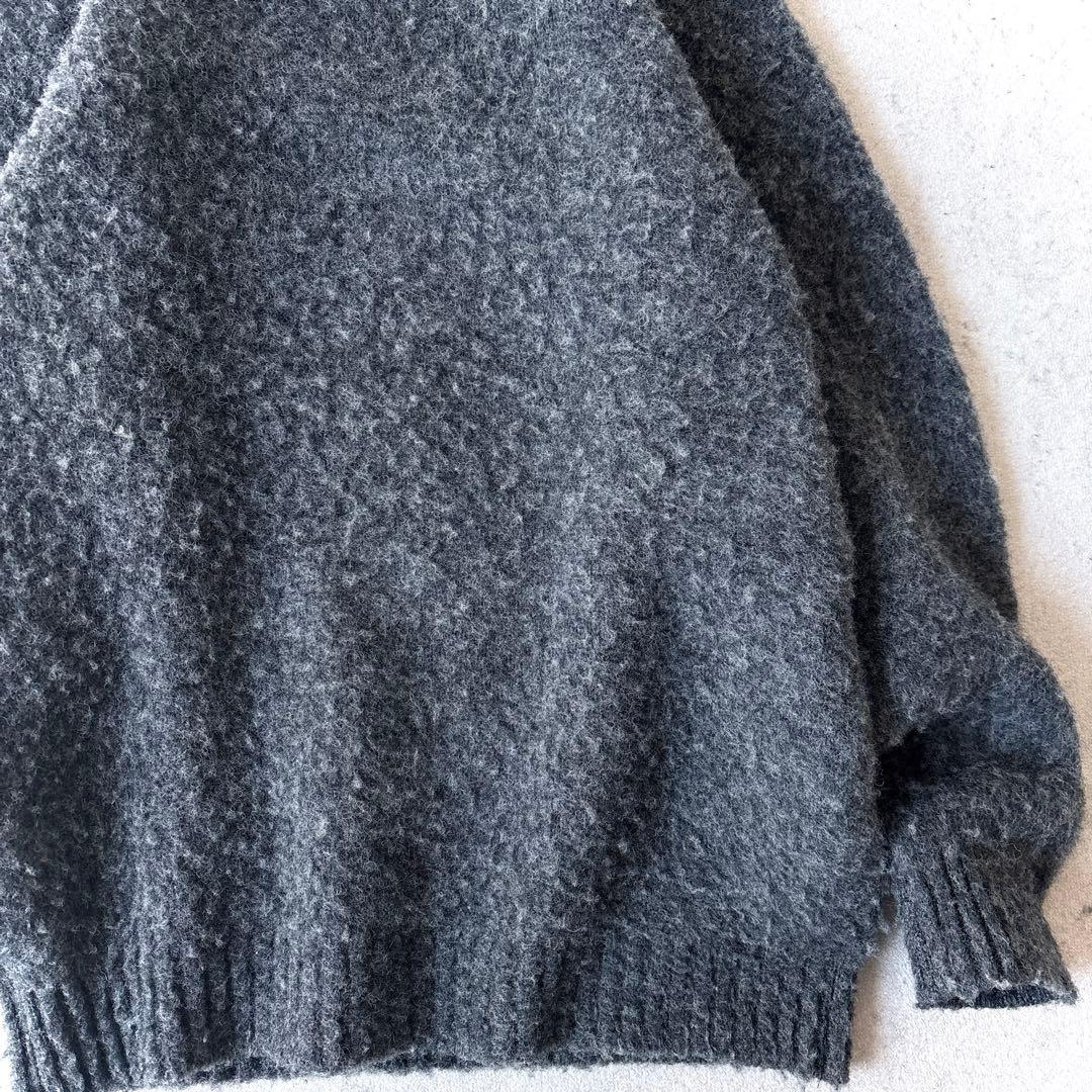 スコットランド製 シェトランドウーレン L縮絨ウール クルーネックニット グレー