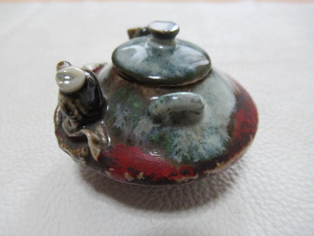 極希少 1897年頃 明治30年◆隅田焼 初代 井上良斎『老人が釣り』急須型水滴