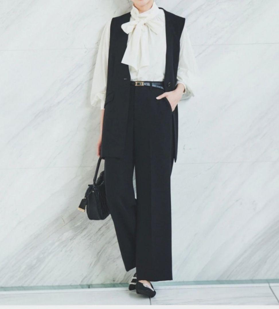 25SS 美品 UNTITLED ボウタイ付スタンドネック ボリュームブラウス