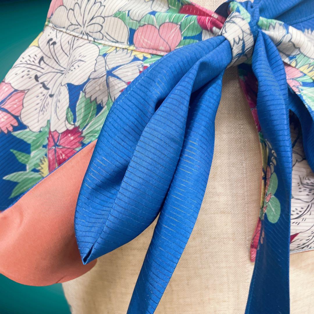 花柄 ビビッドブルー リボン サッシュベルト W70〜100cm水色 71005