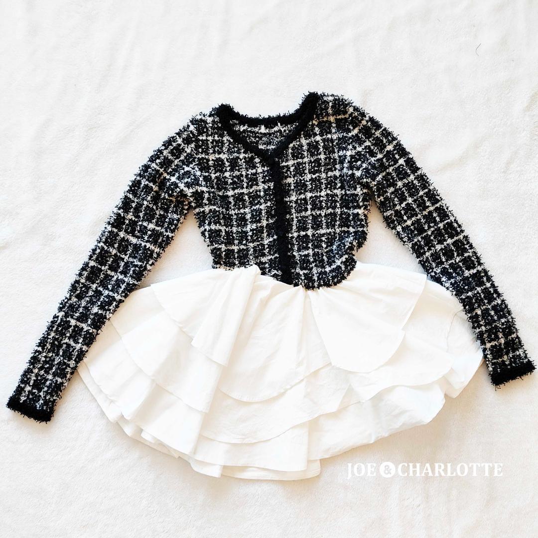 ダーリッチ darich ボリュームフリルツイードニットミニワンピース BLK