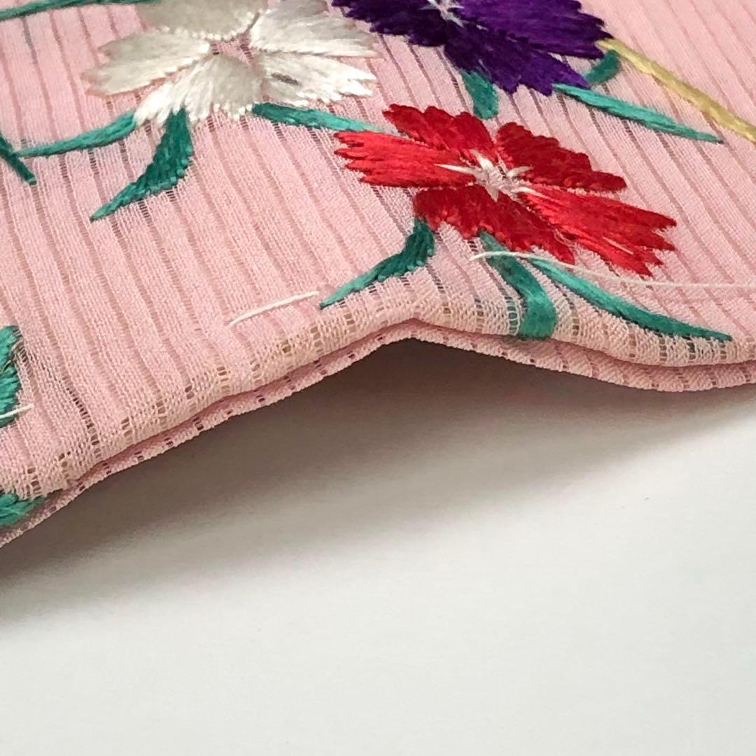 アンティーク帯 夏帯 名古屋帯 絽 地紙に花柄模様 刺繍 AO-3115