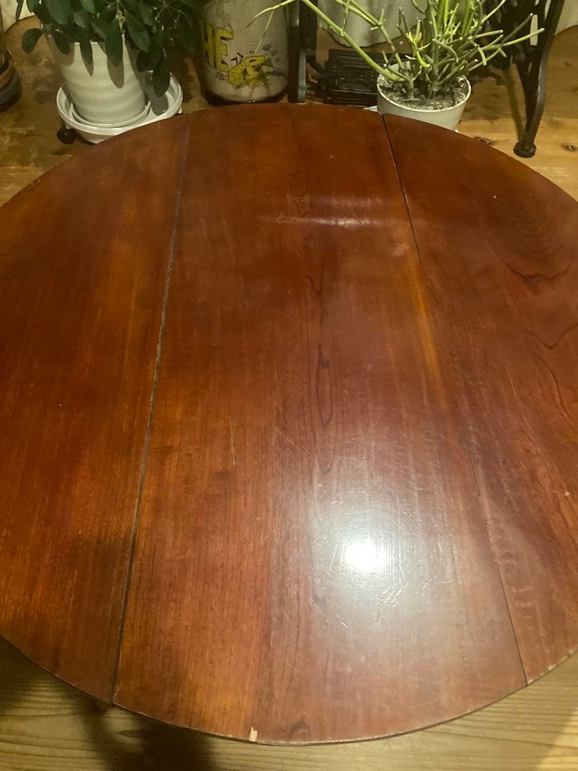 昭和レトロ　古い木製丸ローテーブル　折畳丸ちゃぶ台13直径950