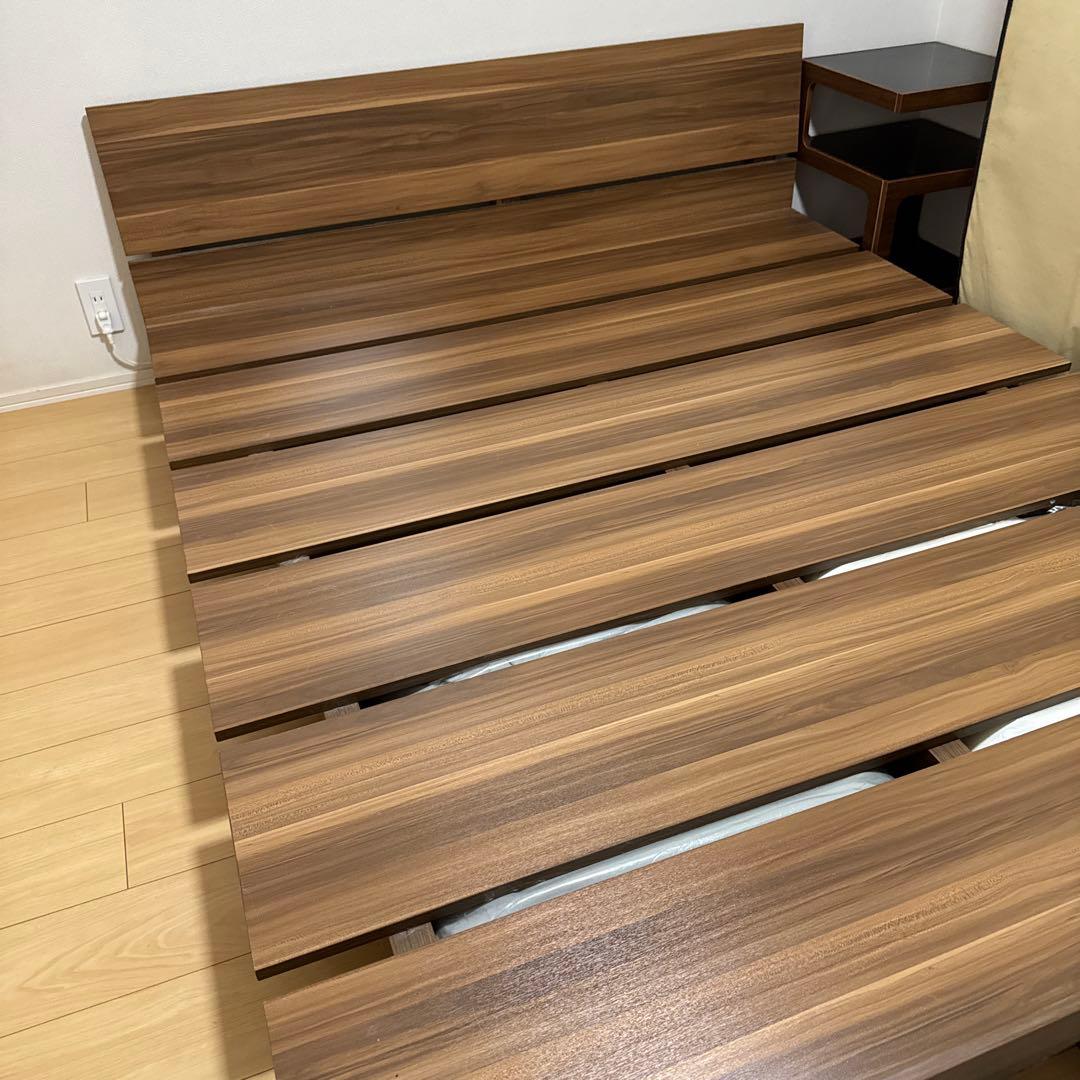 指値教えてください30日削除LOWYA 木目調ダブルベッドフレームヘッドボード付