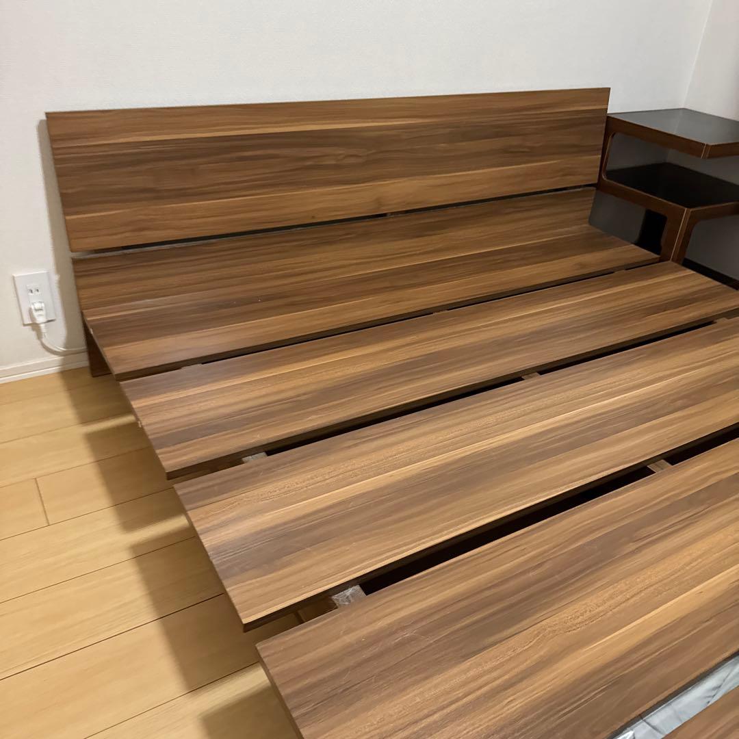 指値教えてください30日削除LOWYA 木目調ダブルベッドフレームヘッドボード付