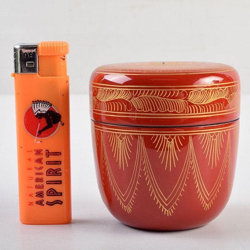 茶道具　蒔絵師　筑城筑良作　朱キンマ　中棗　共箱　V　9043