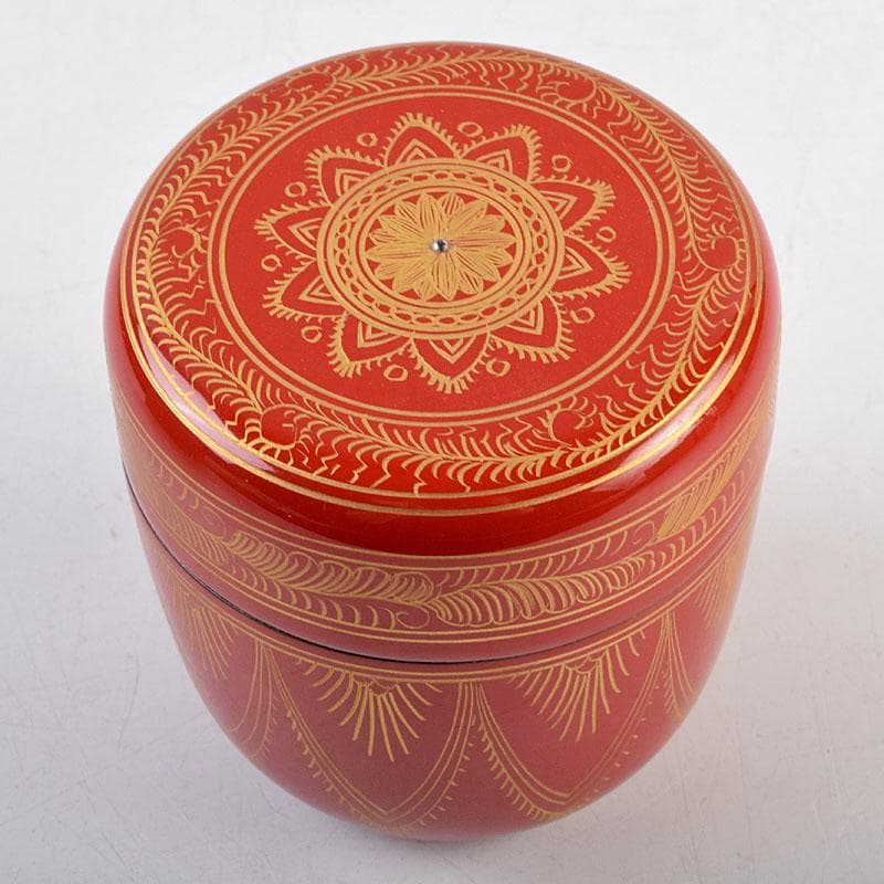 茶道具　蒔絵師　筑城筑良作　朱キンマ　中棗　共箱　V　9043