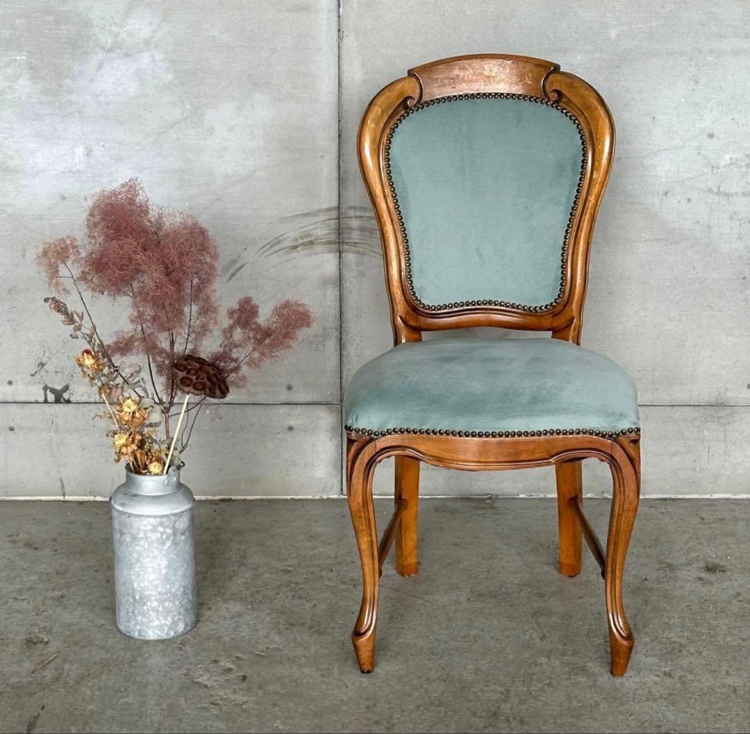 ✦90s✦ロココ調 イタリア製ダイニングチェア アンティーク　ベロア ベルベット