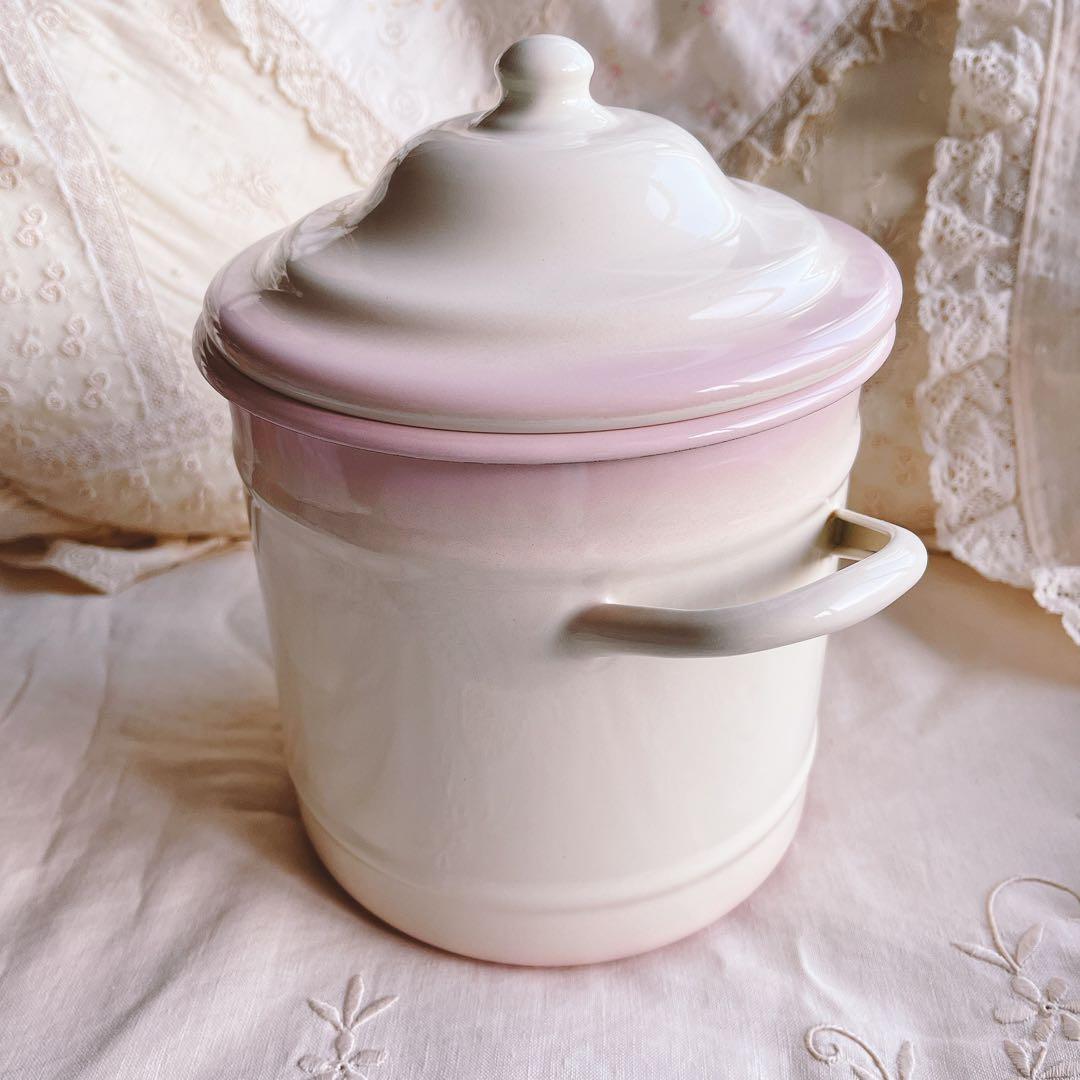 お値下げ♡イマン♡ダイアナローズホーローキャニスターマニーローズバスケット薔薇