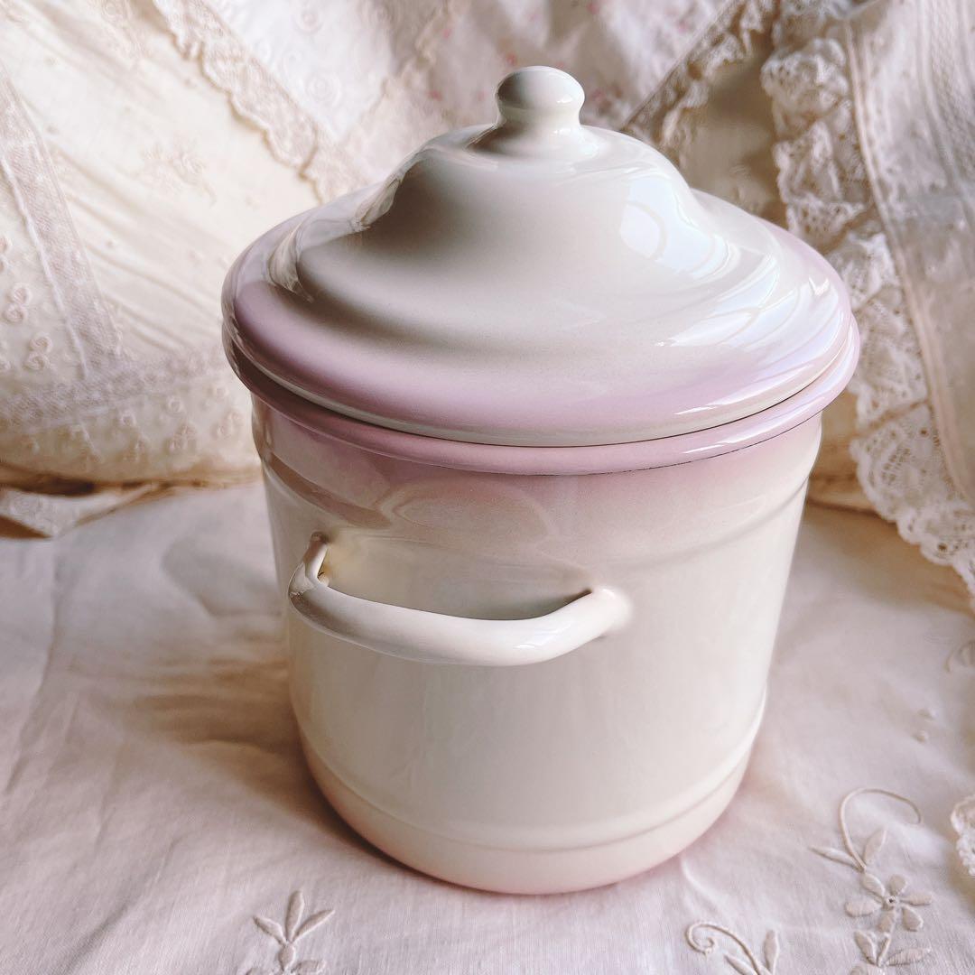 お値下げ♡イマン♡ダイアナローズホーローキャニスターマニーローズバスケット薔薇