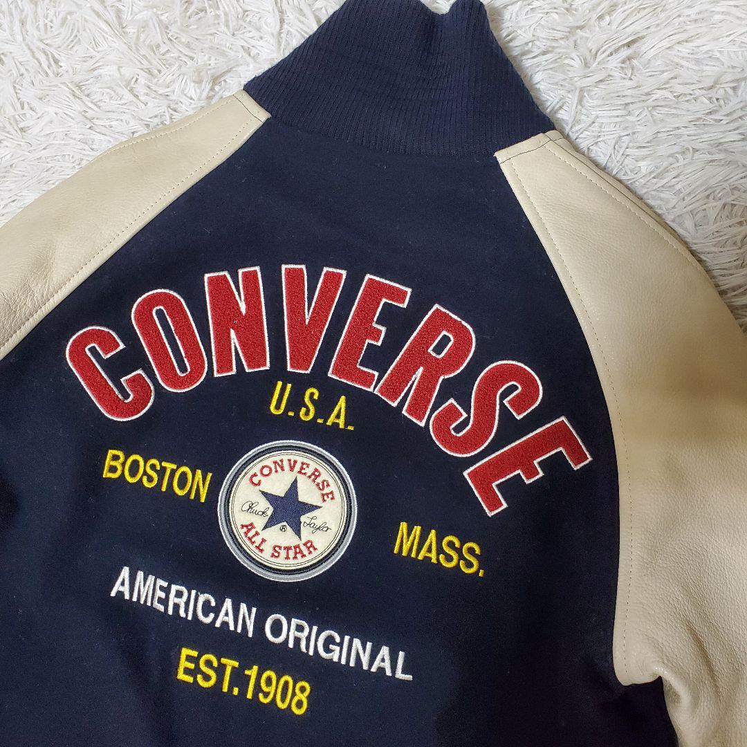 美品 希少 CONVERSE コンバース レザー袖 スタジャン バック刺繍 M