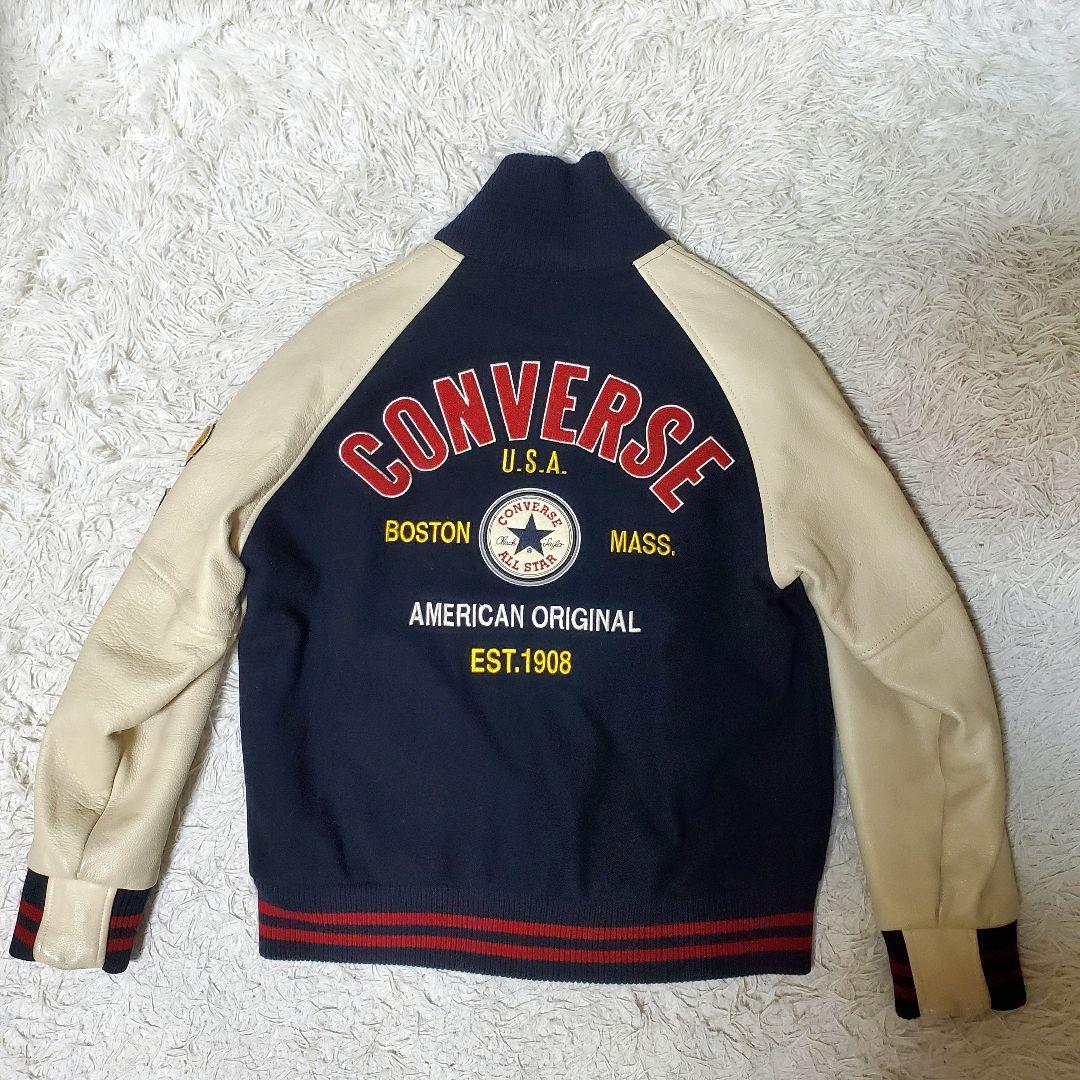 美品 希少 CONVERSE コンバース レザー袖 スタジャン バック刺繍 M