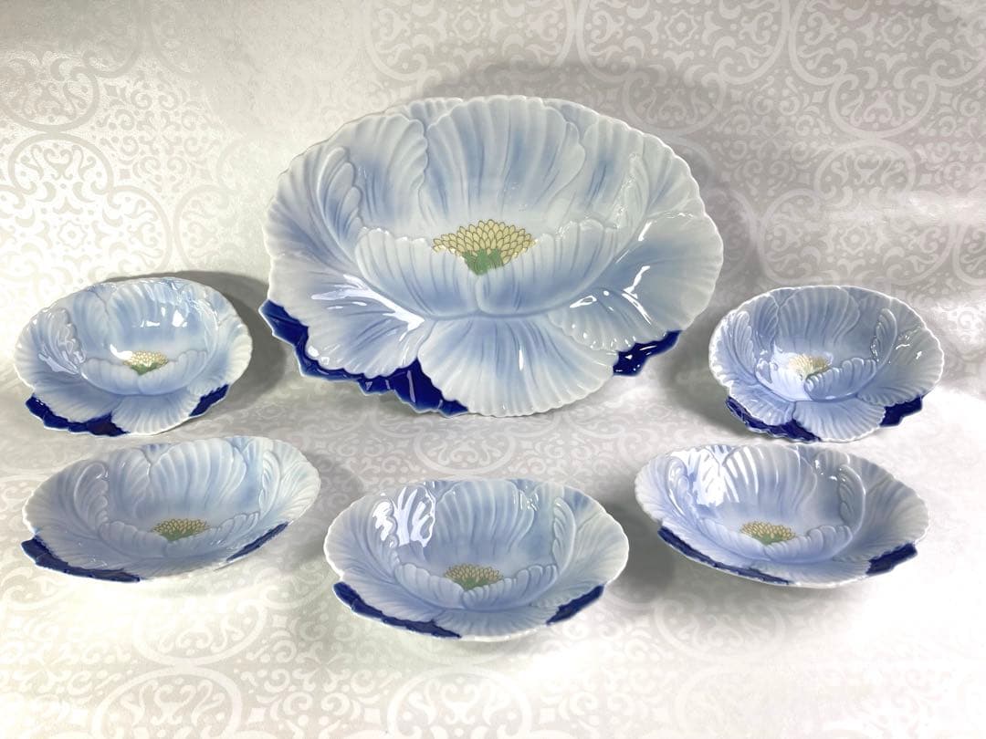 深川製磁　菓子器揃　盛皿　銘々皿　牡丹形