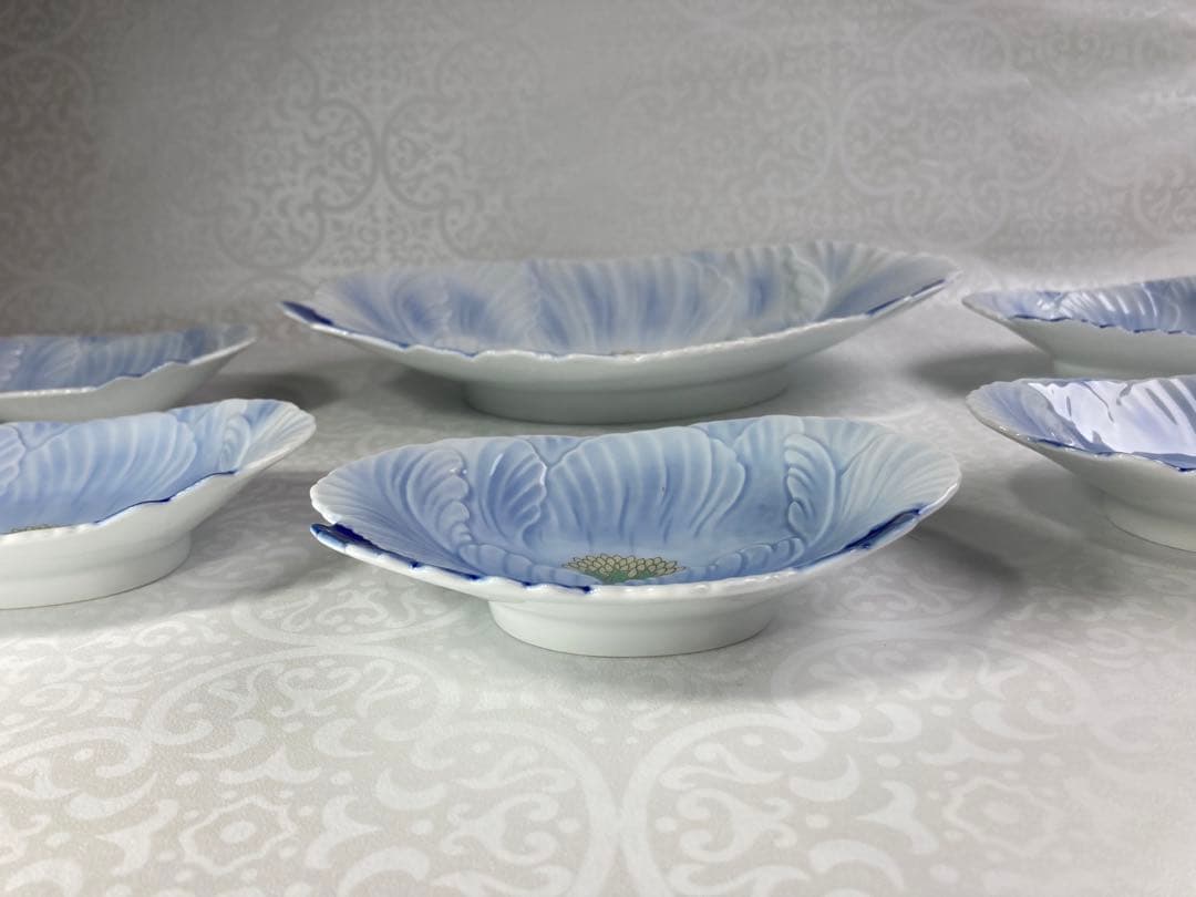 深川製磁　菓子器揃　盛皿　銘々皿　牡丹形