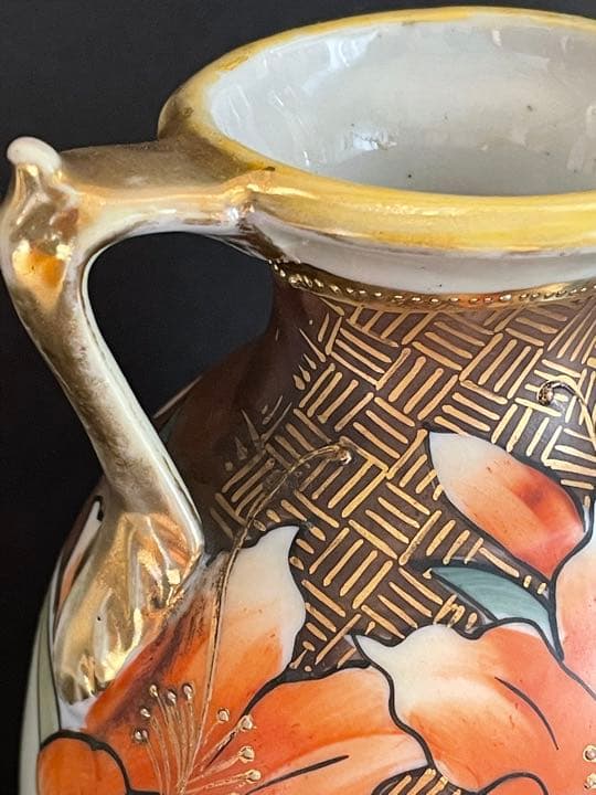 オールドノリタケ　オレンジ百合柄　花瓶