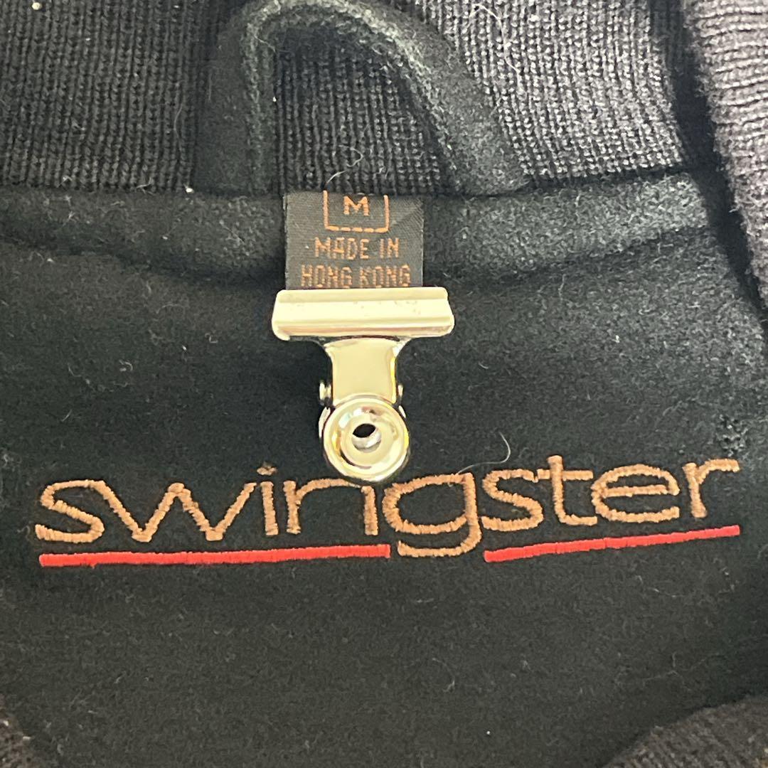 90s スイングスター 袖レザー スタジャン M 黒 茶 企業刺繍 7550