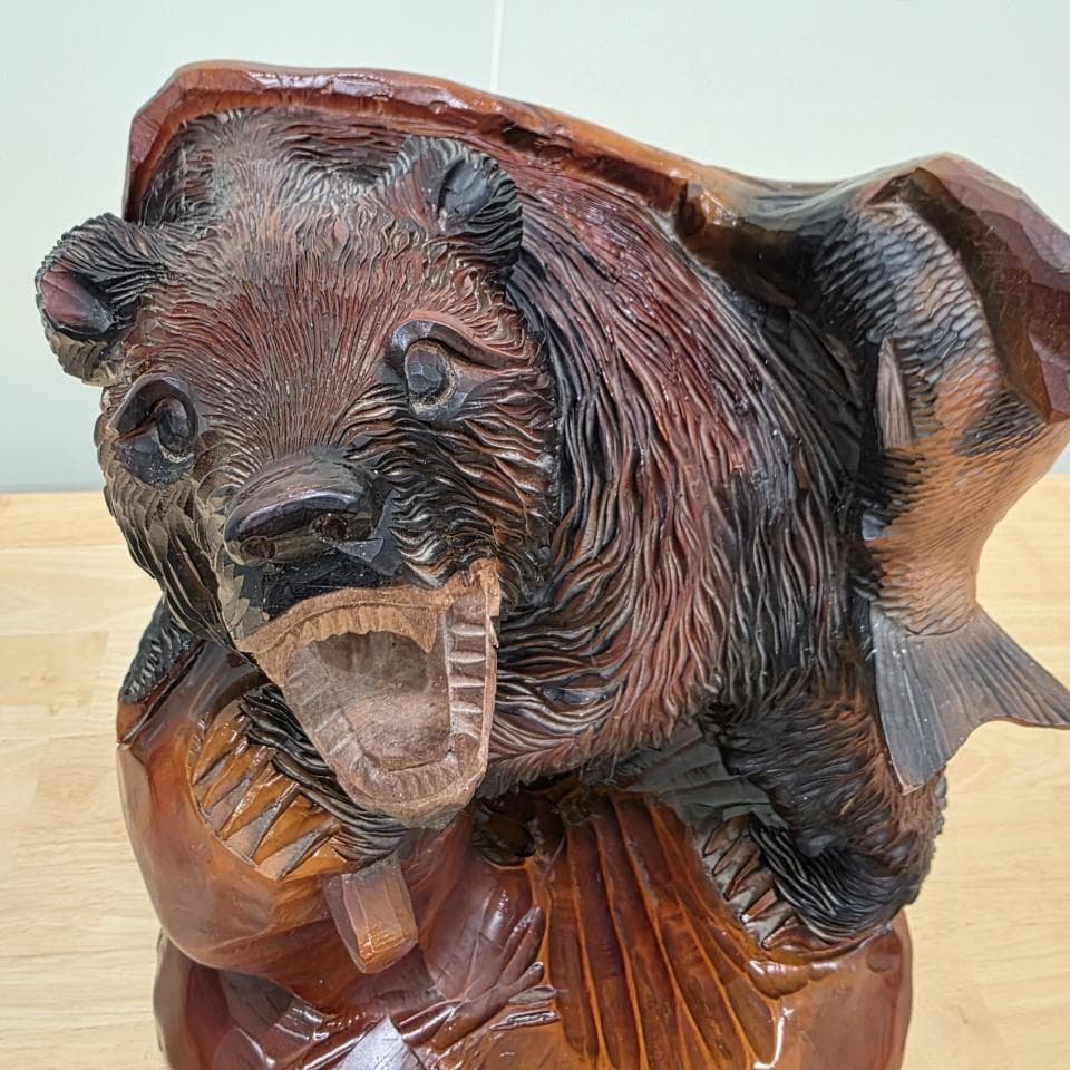 木製クマと魚の彫刻 大 堀井民芸 一刀彫 郷土玩具 農民美術