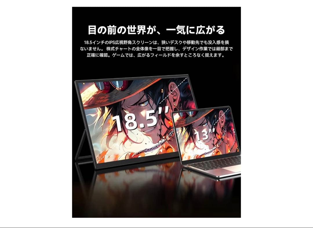 モバイルモニター18.5インチゲーミングモニター収納ケース付き自立型サブモニター