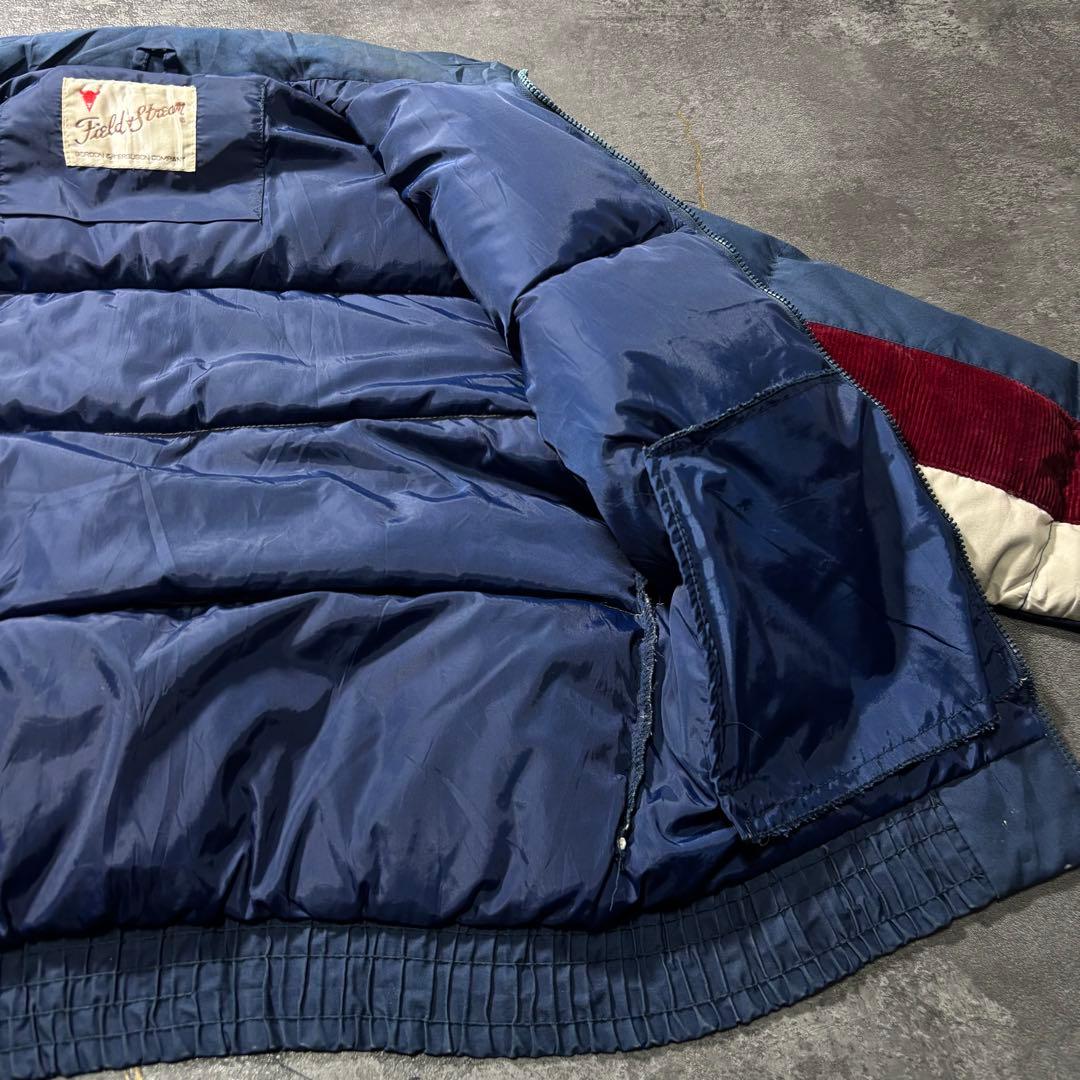 70s80sヴィンテージダウンジャケット生成りバーガンディネイビー短丈古着L