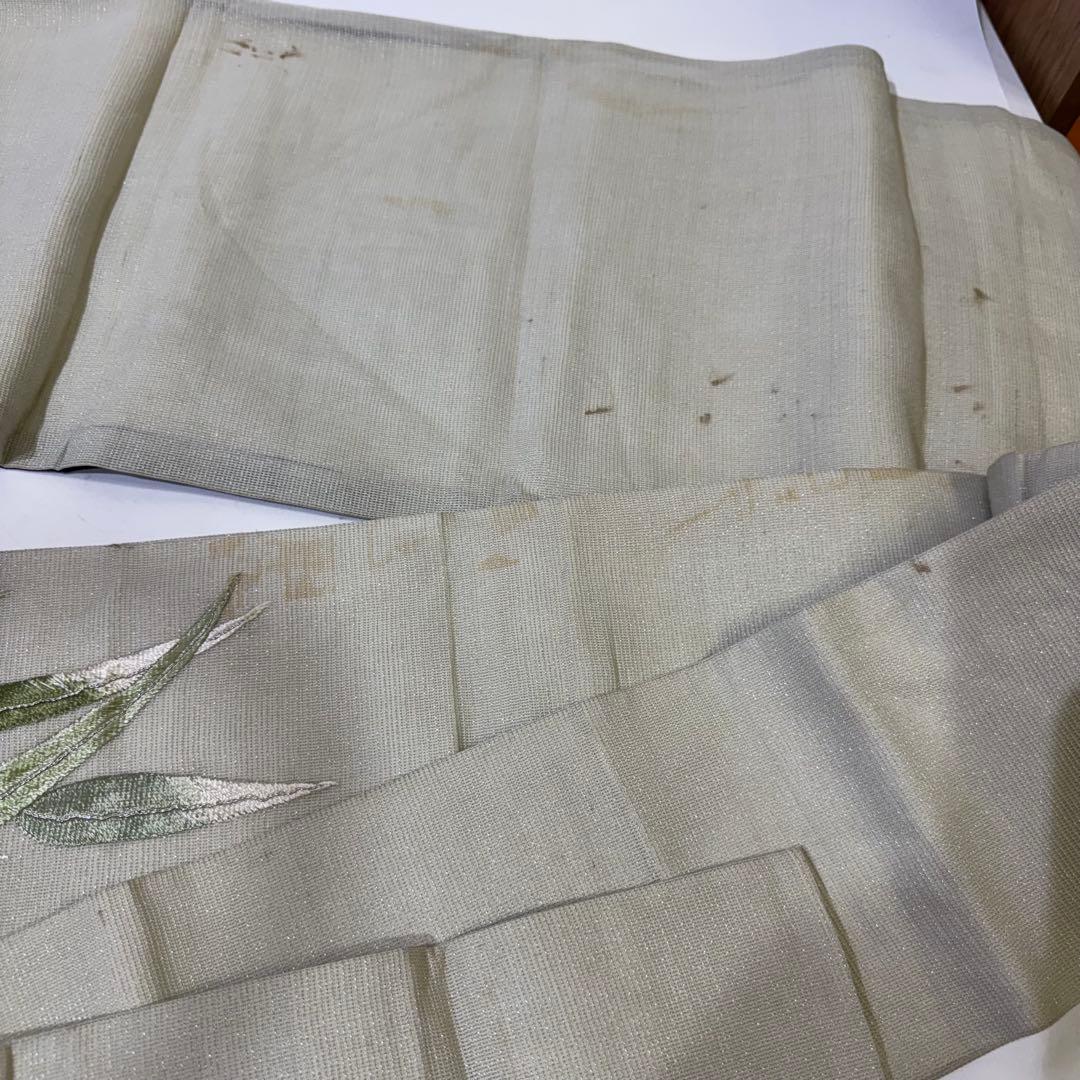 R*a様 鯉　刺繍帯　名古屋帯 紺色　夏帯　螺鈿　貝　白銀　笹　希少