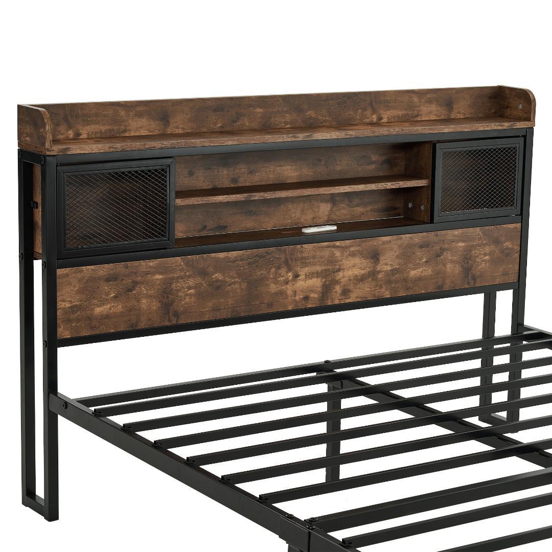 最後1セット！高級【SD・セミダブル】ベッドフレーム・コンセント付きBROWN