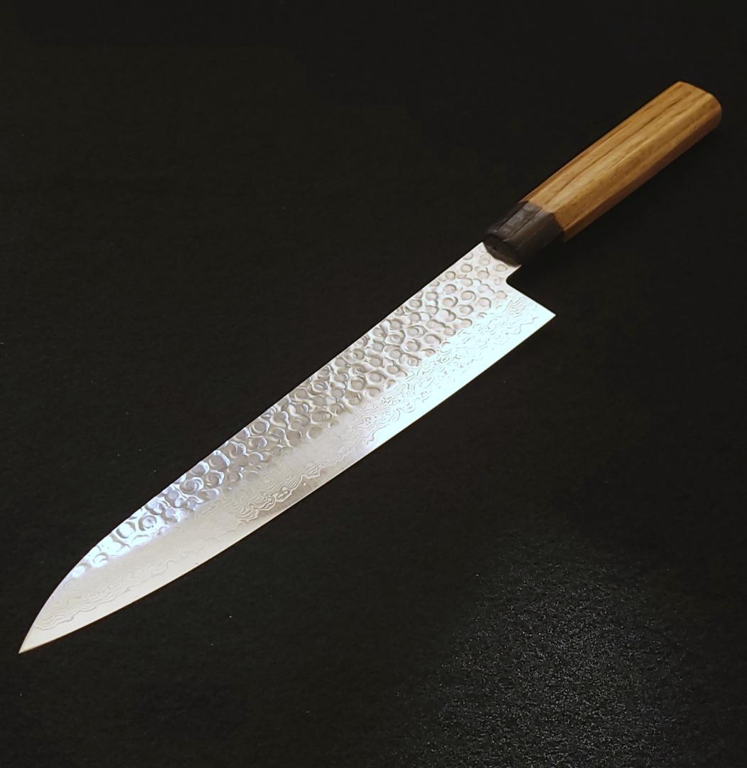 AUS10 ダマスカス 牛刀包丁 240㎜ G9361 焼栗柄 月光作 １点物