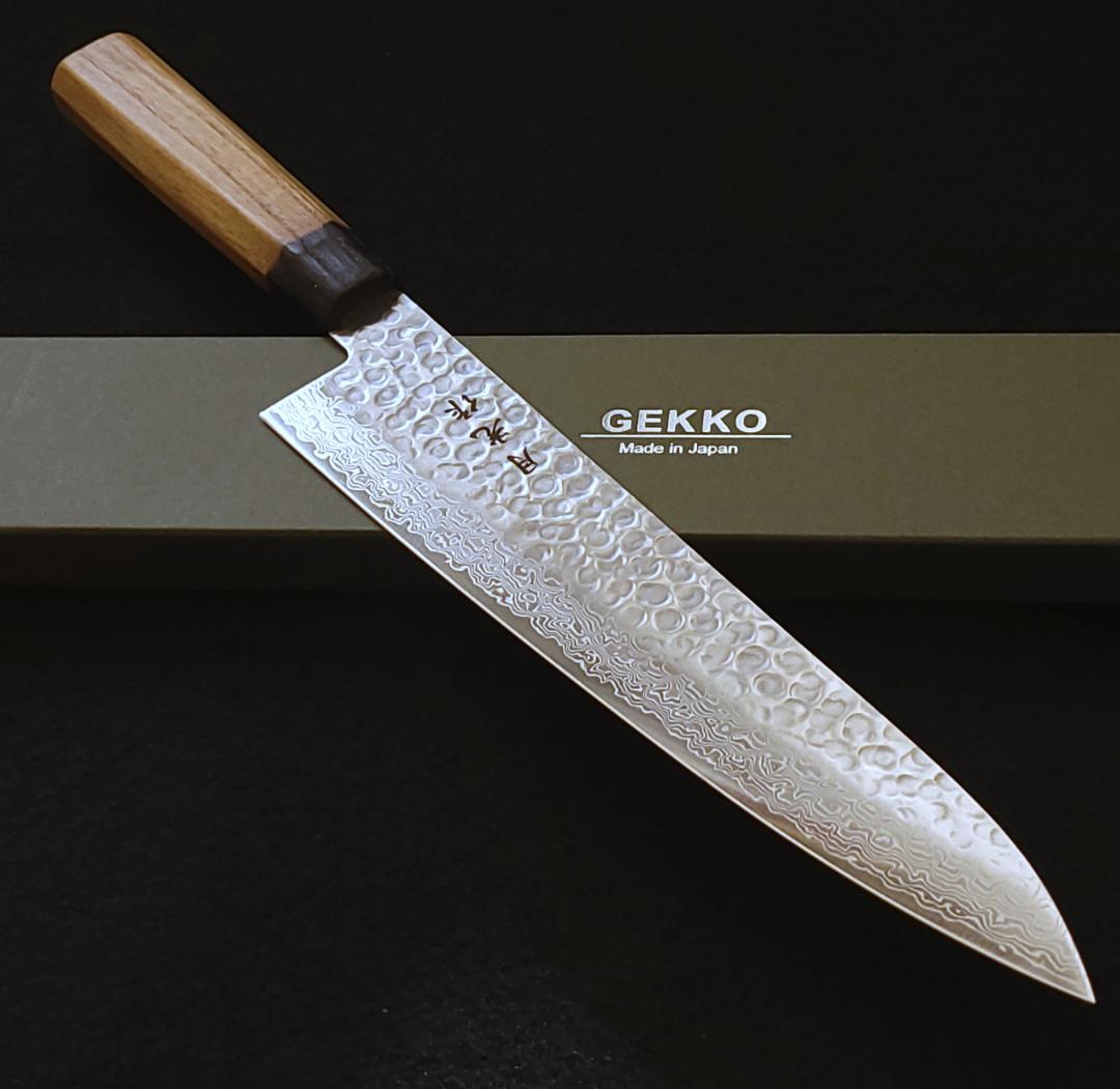 AUS10 ダマスカス 牛刀包丁 240㎜ G9361 焼栗柄 月光作 １点物