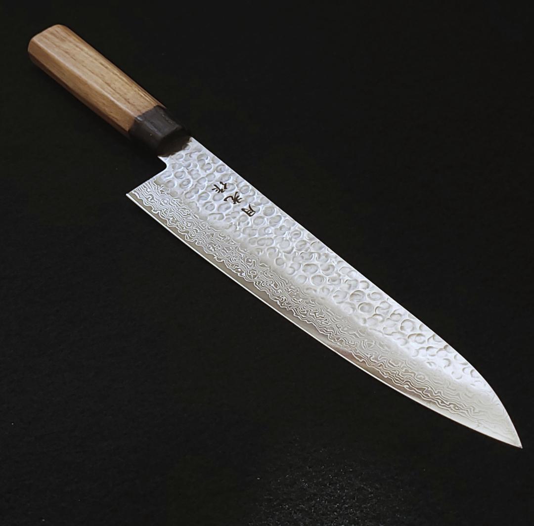 AUS10 ダマスカス 牛刀包丁 240㎜ G9361 焼栗柄 月光作 １点物