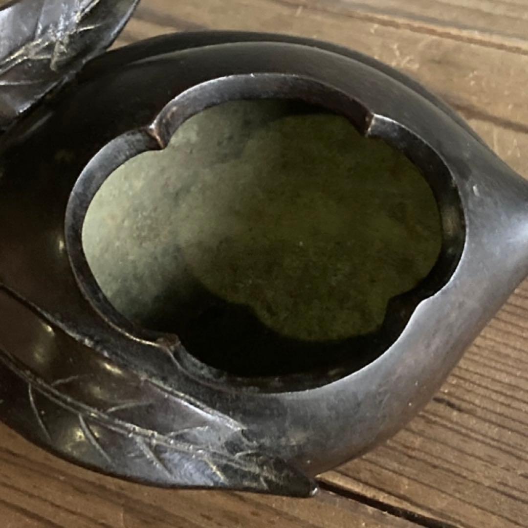 古い味のある香炉 銅製 柿 カタツムリ 小物入れ 置物 和風 工芸品 レトロ