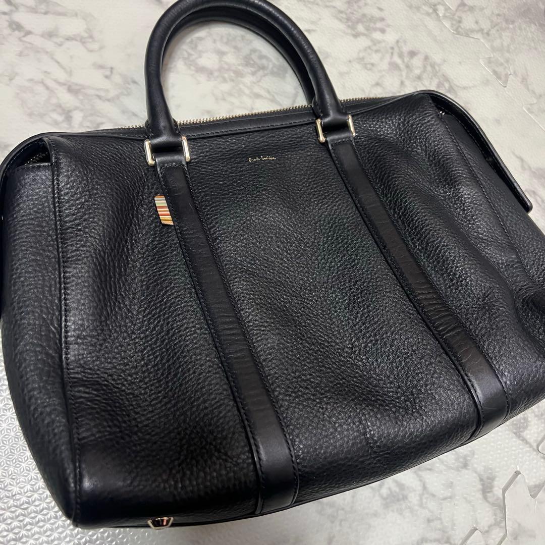 美品ポールスミス ビジネスバッグ レザー 黒 マルチストライプ コンパクト