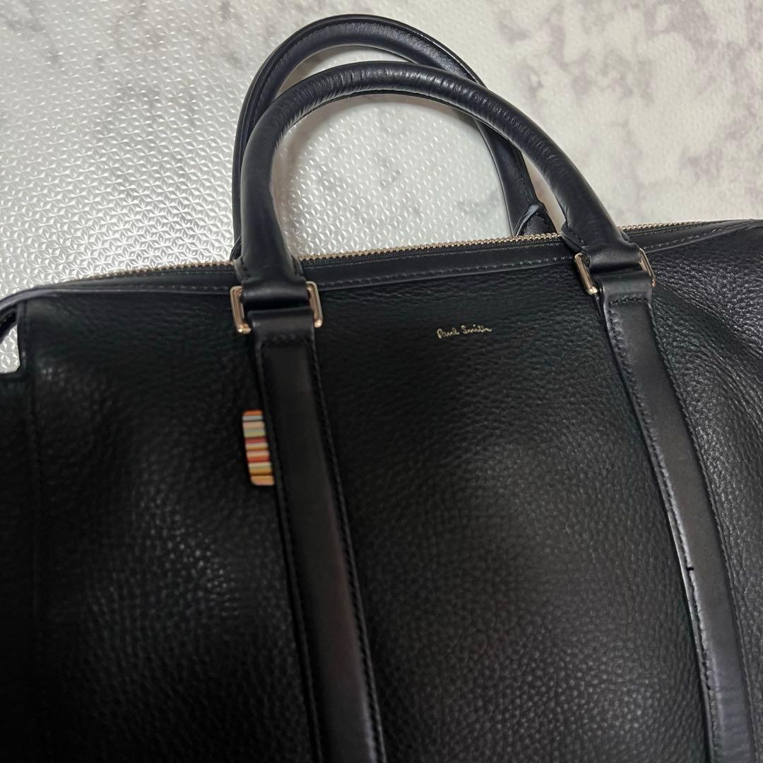 美品ポールスミス ビジネスバッグ レザー 黒 マルチストライプ コンパクト