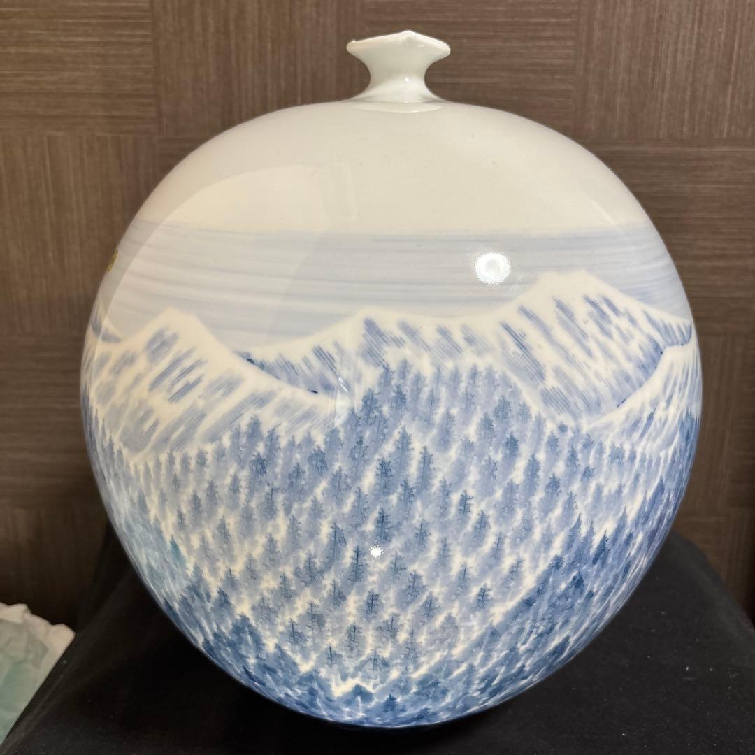 藤井朱明 壺 飾り壺 花器 日展人気作家 有田焼 大き早春 花瓶