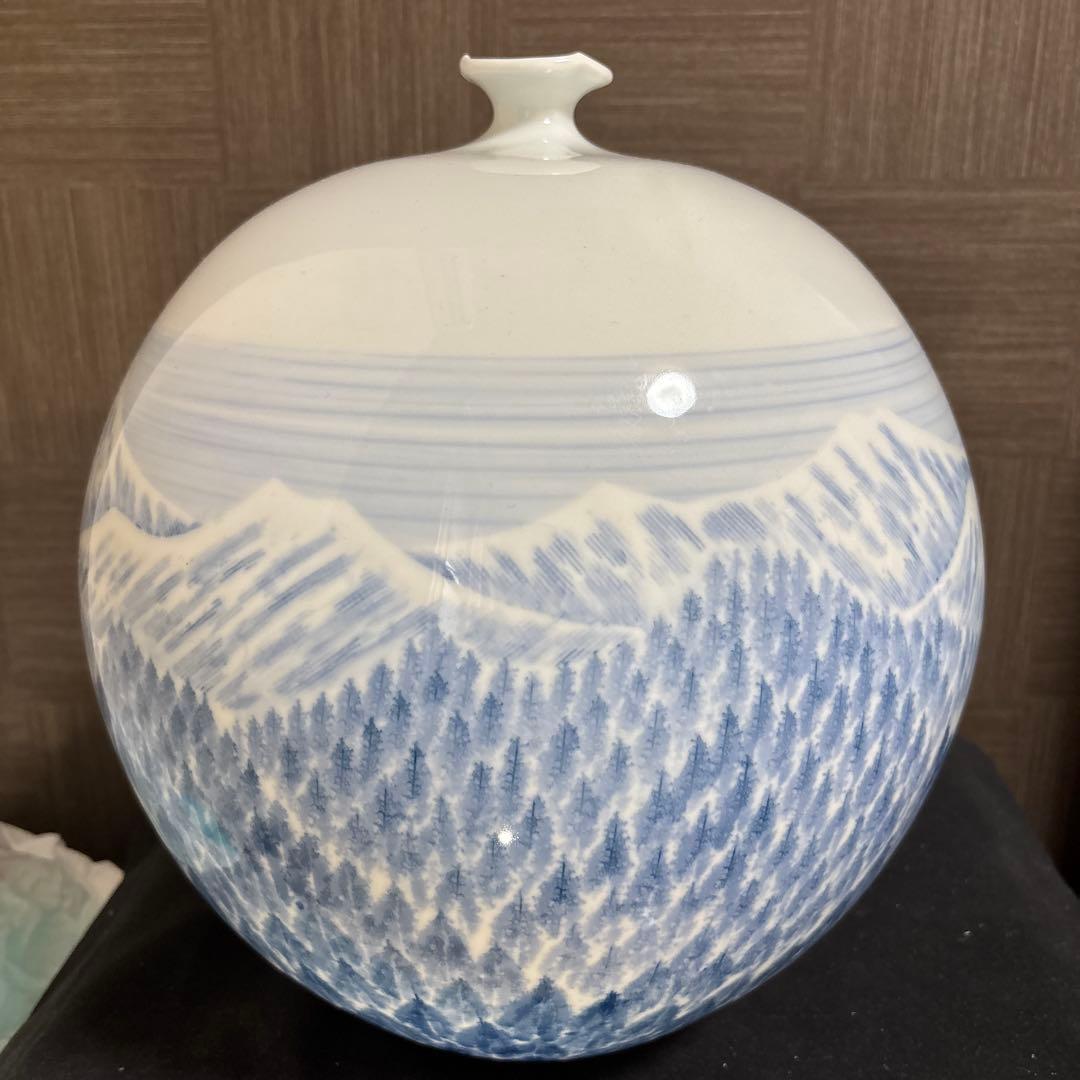 藤井朱明 壺 飾り壺 花器 日展人気作家 有田焼 大き早春 花瓶