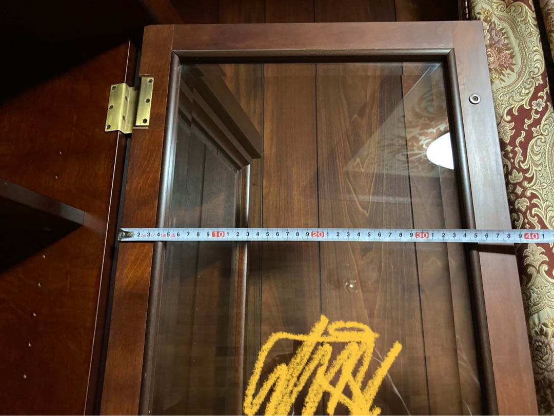 ダークブラウン 木製 本棚 ガラス扉付き