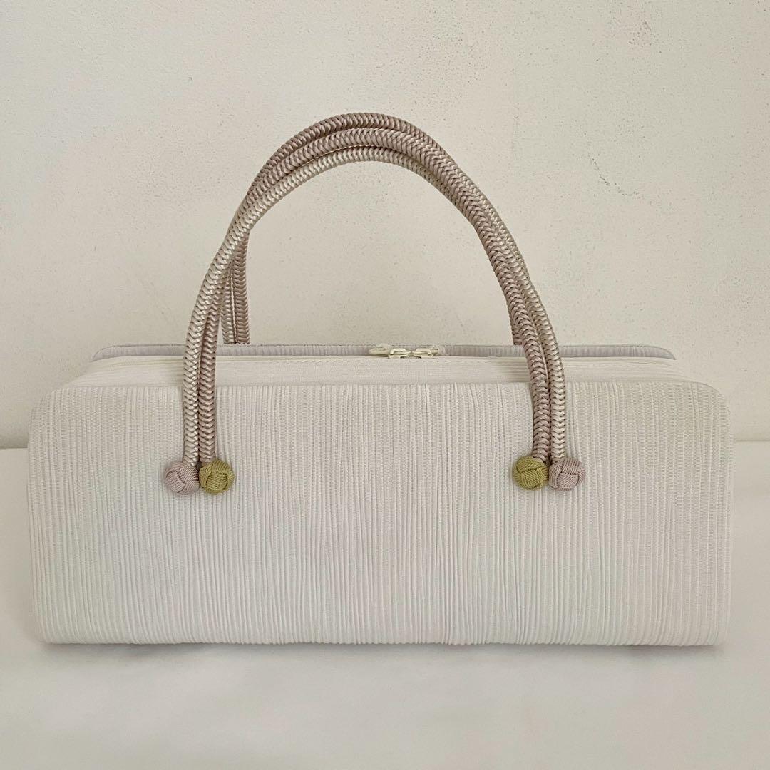 和装バッグ　横長　利休　バッグ　小田巻　白　正絹　日本製