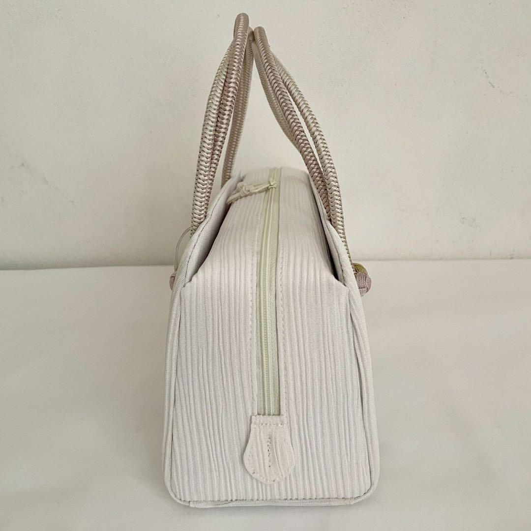 和装バッグ　横長　利休　バッグ　小田巻　白　正絹　日本製