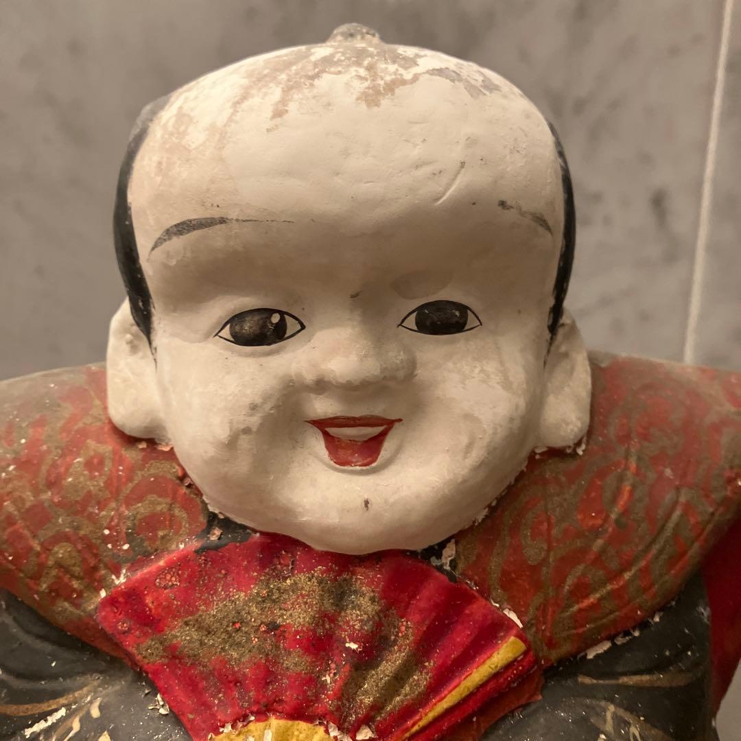 アンティーク約100年前瞳やおでこ、笑顔が美しく着物が素敵な金運、幸福を招く福助