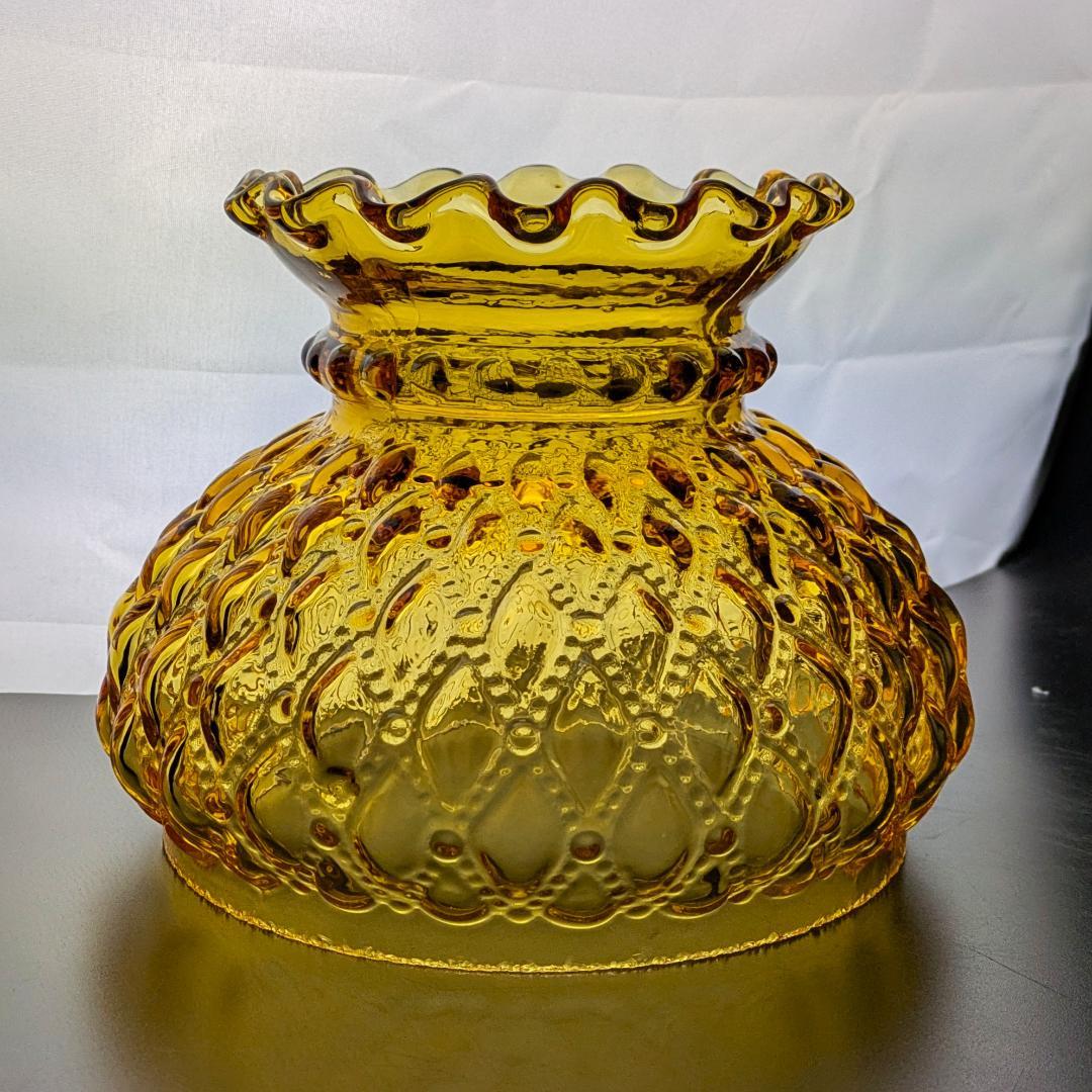 アンバーガラス ランプシェード ヴィンテージ フリルリム 凹凸模様 レトロ照明