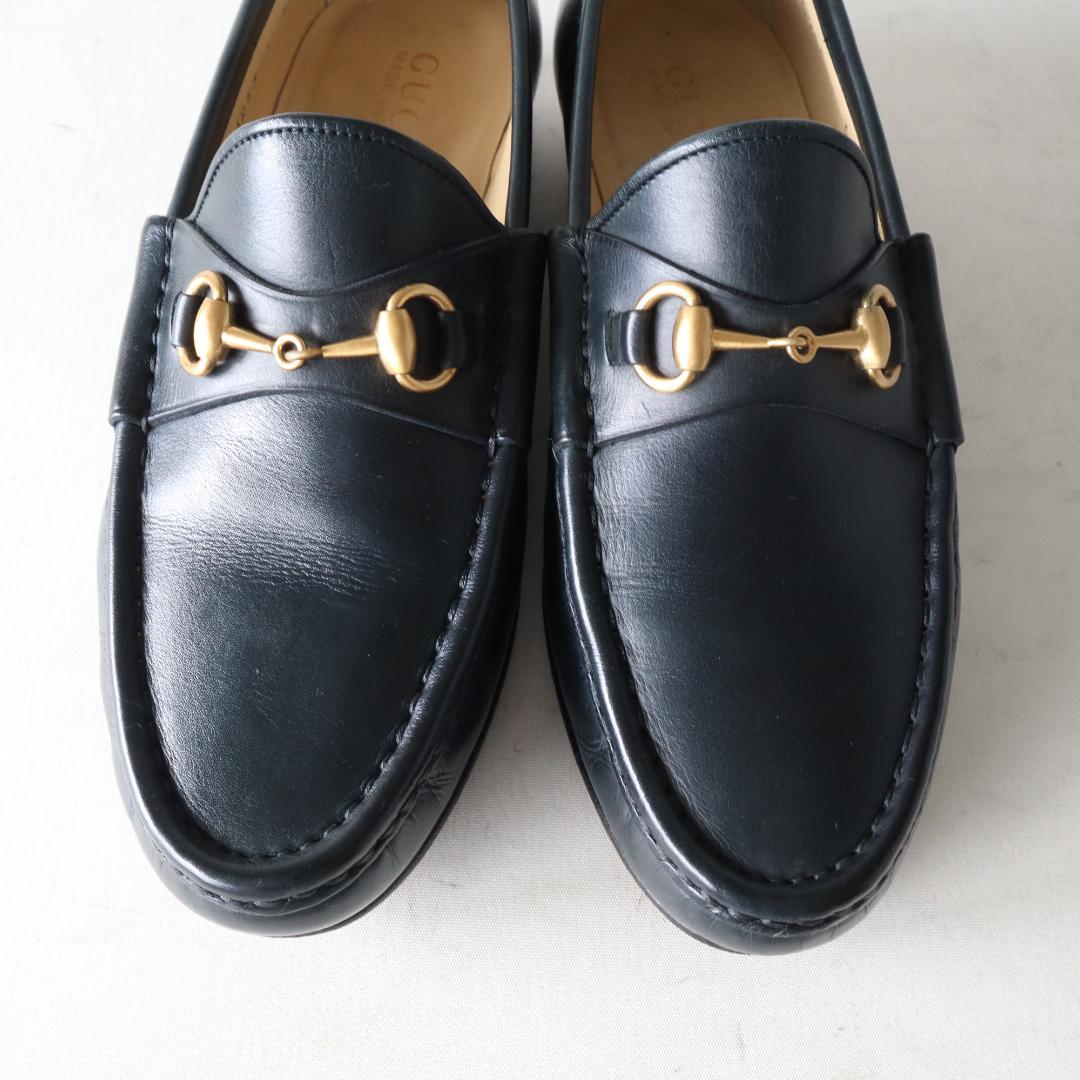 美品グッチ　ホースビットローファー　ダークネイビー×金　35.5 22.5cm