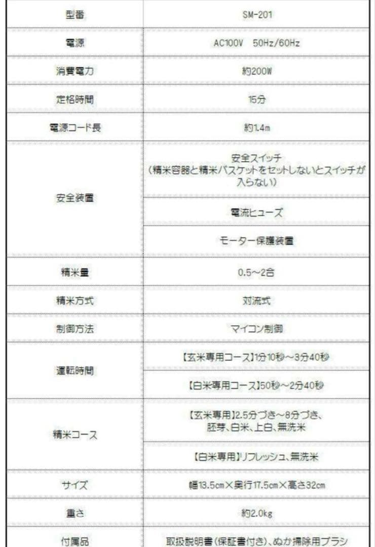 家庭用精米機 小型精米機 【エムケー精工 ライスロン SM-201W 】