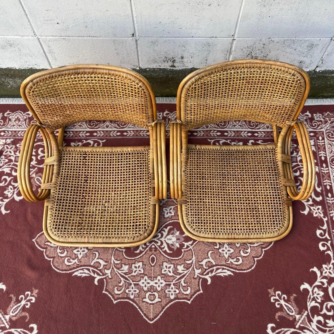 ビンテージ古家具◾️籐ラタン製 肘掛け付き 座椅子 ラタン家具 ナチュラル天然素材