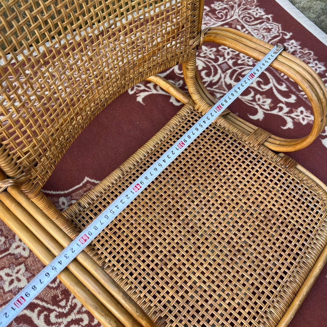 ビンテージ古家具◾️籐ラタン製 肘掛け付き 座椅子 ラタン家具 ナチュラル天然素材