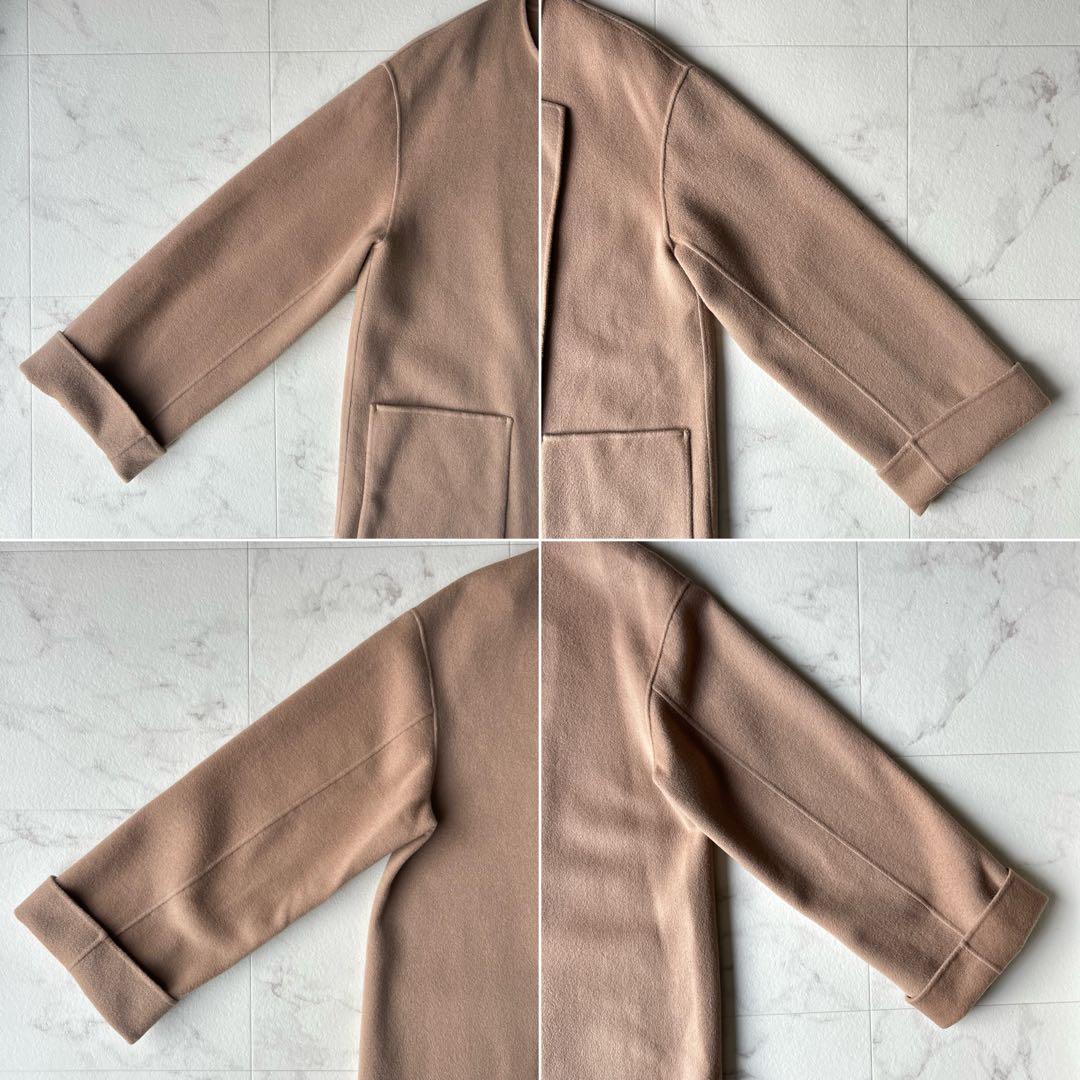 スピックアンドスパン ウールノーカラーミドル丈コート リバーコート キャメル M