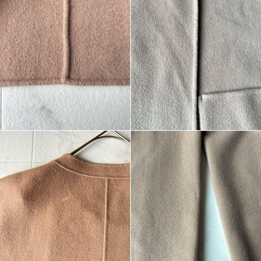 スピックアンドスパン ウールノーカラーミドル丈コート リバーコート キャメル M