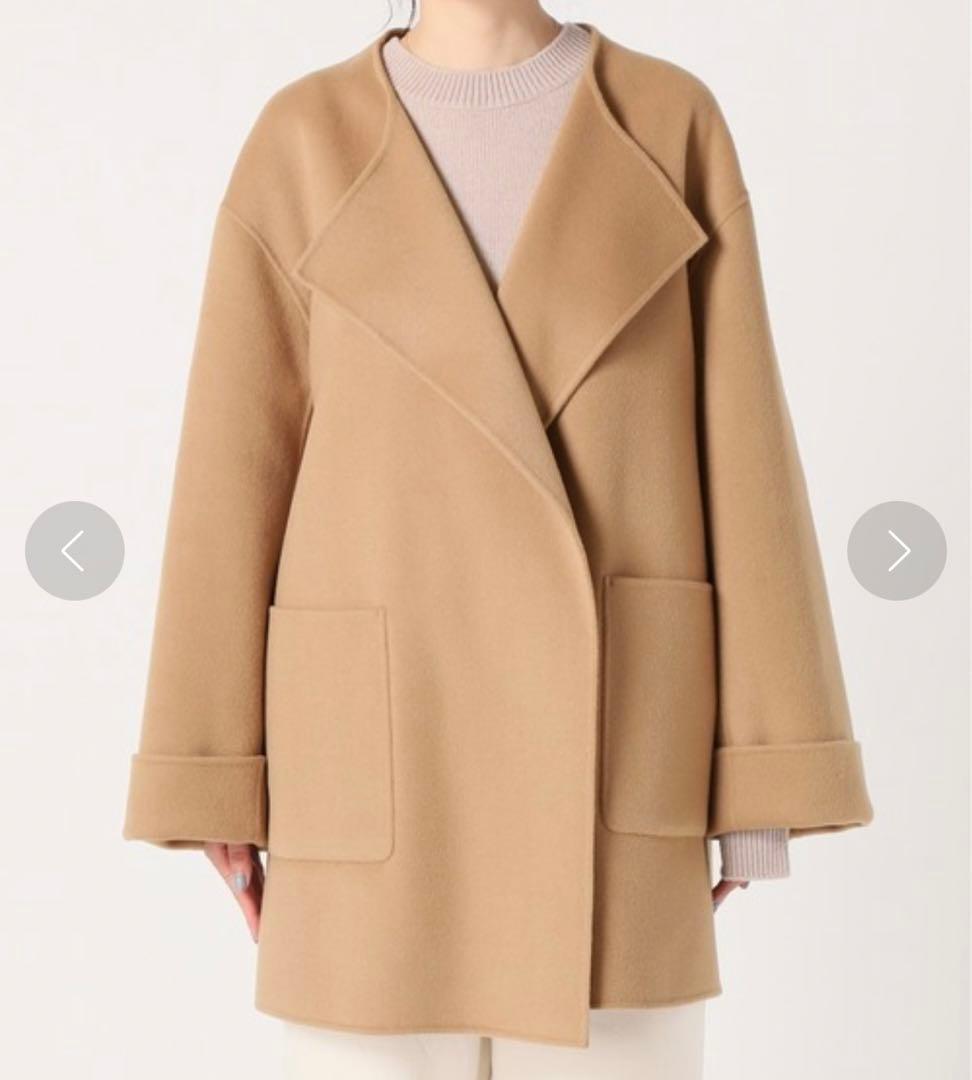 スピックアンドスパン ウールノーカラーミドル丈コート リバーコート キャメル M