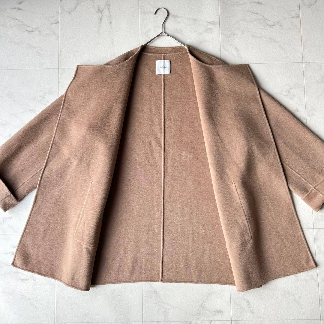 スピックアンドスパン ウールノーカラーミドル丈コート リバーコート キャメル M