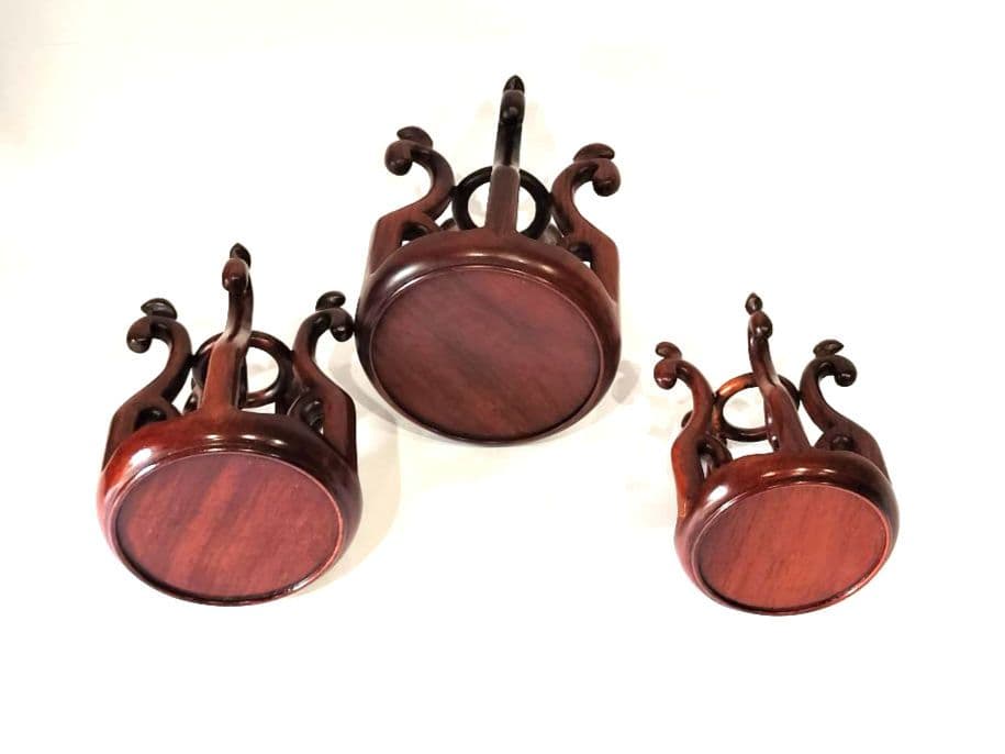 ❤【新品・未使用品含】盆栽卓　3個セット唐木 天然木 円式五足 花台 盆栽台